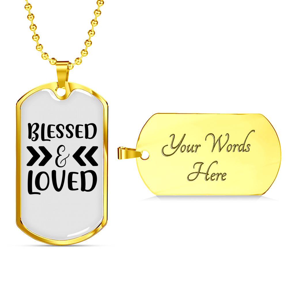 Love And Blessed Christian Necklace Stainless Steel Or 18k Gold Dog Tag 24" Chai